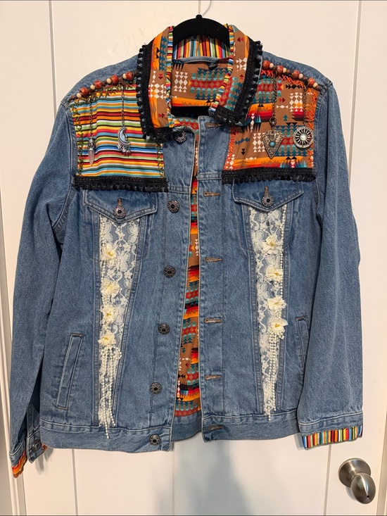 Hand Crafted Jackets & Blazers - Up Cycled Artisan Made Colorful Heavily Embellished Cotton Denim Jacket